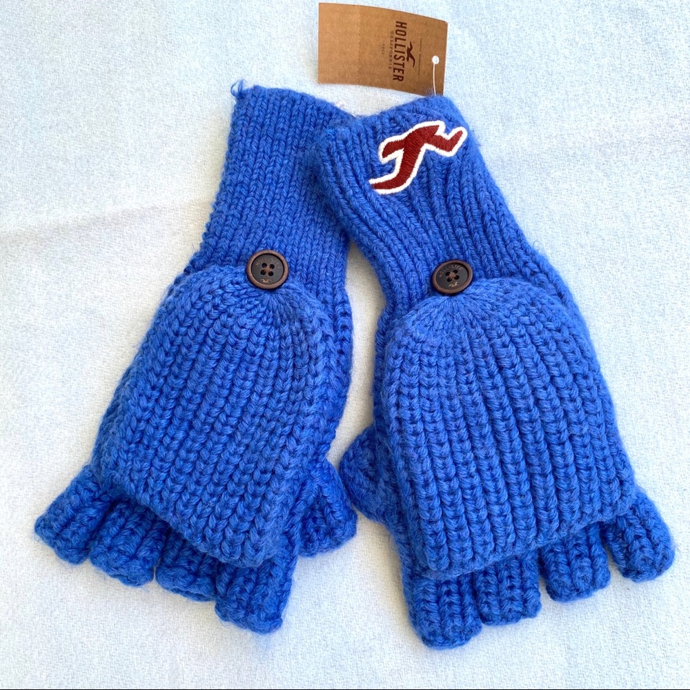 Hollister Blue Knit Fingerless Gloves
